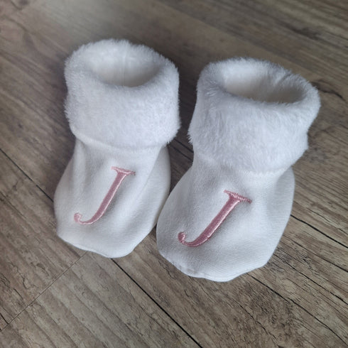 Chausson bébé mixte brodé personnalisé initiales en tissu Polaire alpine et finition fourrure - Oeko-Tex